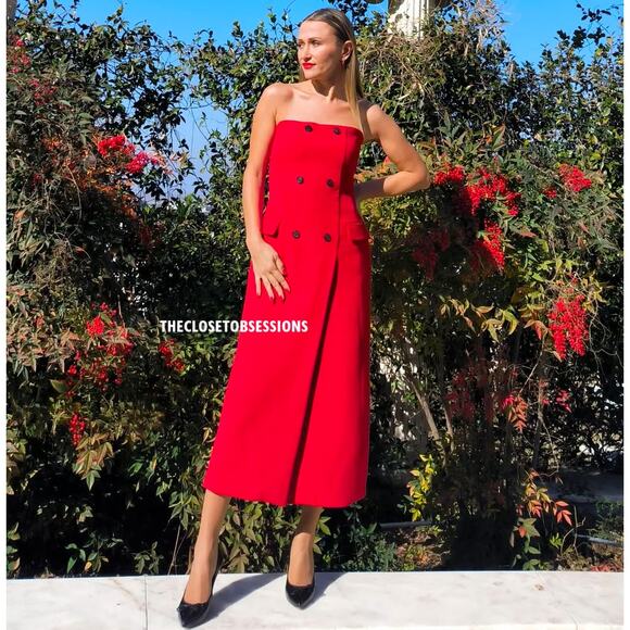 ZARA Red Midi Dress with Front Slit NWT Strapless Sizes S–M - Picture 4 of 16